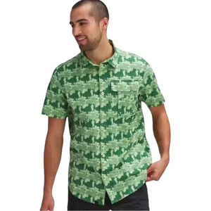 Stoic Button Down Rip Stop Short Sleeve Green Camo Mens Shirt XL